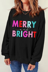Black Colorful MERRY and BRIGHT Graphic Sweatshirt from MsDressly