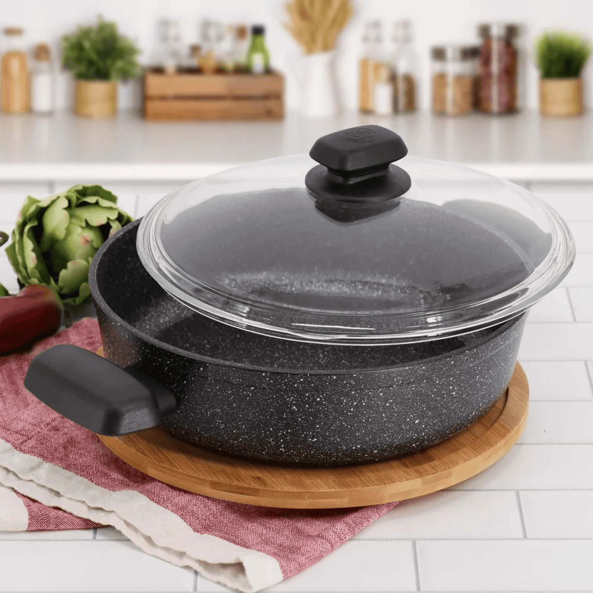 Korkmaz Ornella Aluminum 4L Non-Stick Low Casserole Dish with Lid from Jupiter Gear Home
