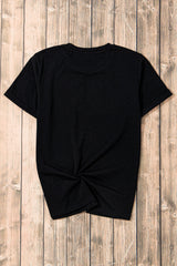 Black Retro Floral Print Crew Neck Casual T Shirt from MsDressly
