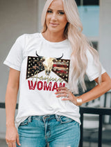 American Woman Bull Skull Print White Graphic Tee from MsDressly
