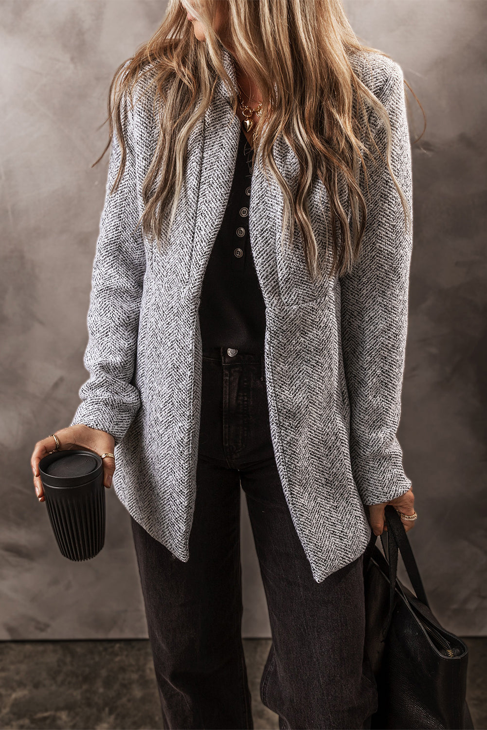 Aitana Lapel Collar Long Jacket with Pocket from Threaded Pear