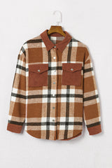 Phoebe Pocketed Buttoned Plaid Shirt Jacket from Threaded Pear