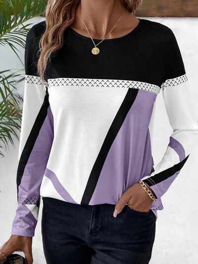 Contrast Round Neck Long Sleeve T-Shirt from Enfance-Heureuse