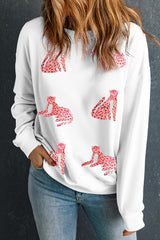 Beige Sequin Cheetah O Neck Drop Shoulder Sweatshirt from MsDressly