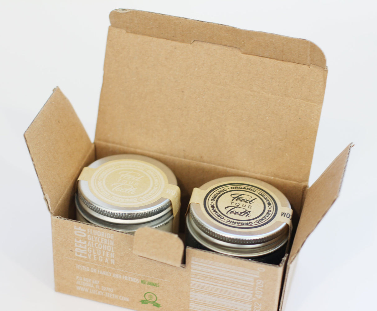 Mixed Glass Jar Organic Toothpaste Pack - Charcoal and Regular Toothpaste Pack From Lucky Teeth