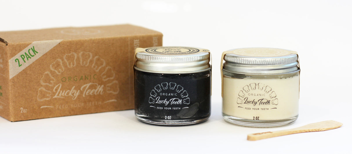 Mixed Glass Jar Organic Toothpaste Pack - Charcoal and Regular Toothpaste Pack From Lucky Teeth