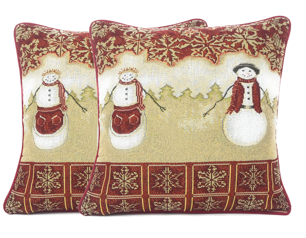 Tache Mr. & Mrs. Snowman Couple Woven Tapestry Throw Pillow Cover (10323CC) from Tache Home Fashion