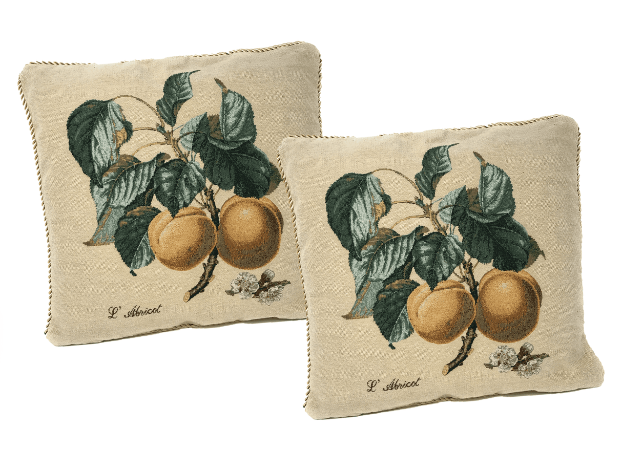 DaDa Bedding Set of 2-Pieces Yellow Apricot Fruits Elegant Tapestry Throw Pillow Covers w/ Inserts - 18" x 18" from DaDalogy Bedding Collection