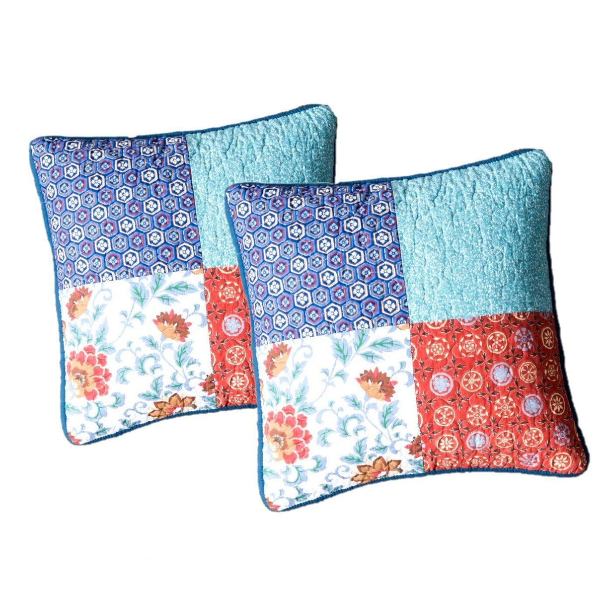 DaDa Bedding Set of 2-Pieces Bohemian Vibes Patchwork Floral Throw Pillow Covers, 18" x 18" (JHW878) from DaDalogy Bedding Collection