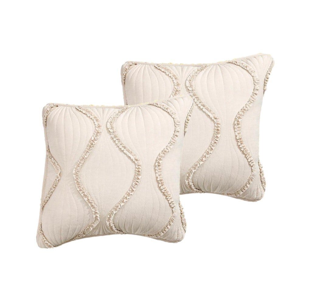 DaDa Bedding Set of 2 Charming Country Tufted Ivory Tan Ruffles Throw Pillow Covers - 18" x 18" (JHW873) from DaDalogy Bedding Collection