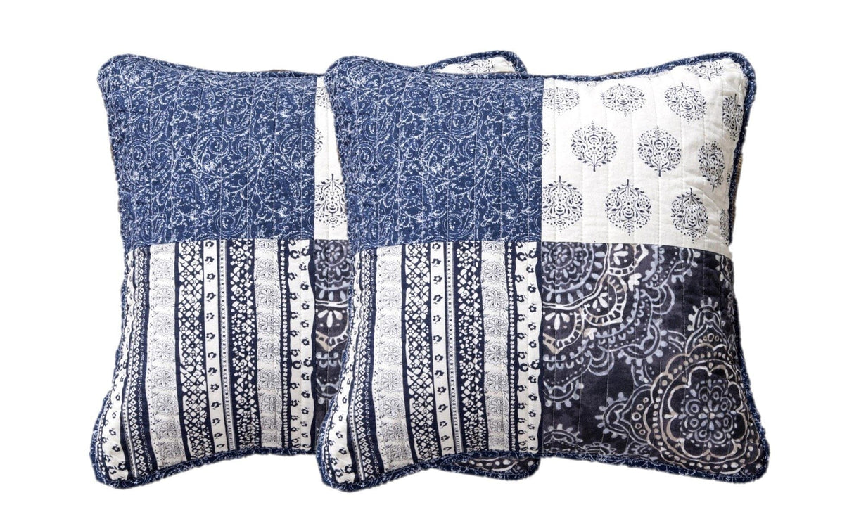 DaDa Bedding Set of 2-Pieces Bohemian Denim Blue Elegance Throw Pillow Covers - 18” x 18" (JHW660) from DaDalogy Bedding Collection