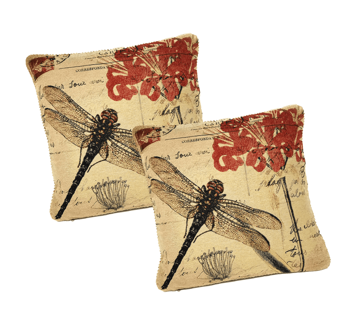 DaDa Bedding Set of 2-Pieces Dragonfly Dreams Nature Garden Tapestry Throw Pillow Covers w/ Inserts - 18" x 18" from DaDalogy Bedding Collection
