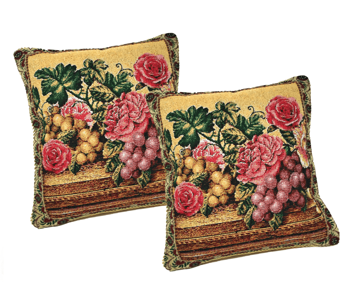 DaDa Bedding Set of 2-Pieces Parade Fruit & Roses Garden Tapestry Throw Pillow Covers w/ Inserts - 18" x 18" from DaDalogy Bedding Collection