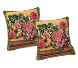 DaDa Bedding Set of 2-Pieces Parade Fruit & Roses Garden Tapestry Throw Pillow Covers w/ Inserts - 18" x 18" from DaDalogy Bedding Collection