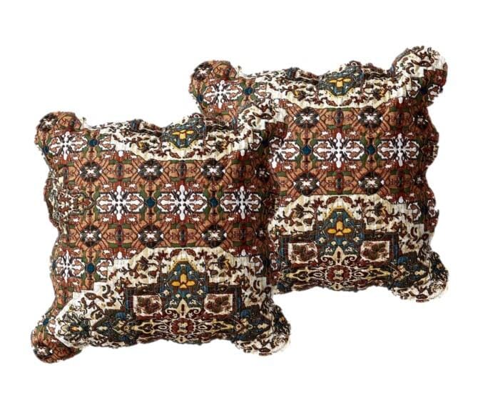 DaDa Bedding Set of 2-Pieces Rustic Earthy Cross Motif Folk Scalloped Throw Pillow Covers, 18" x 18" (JHW944) from DaDalogy Bedding Collection