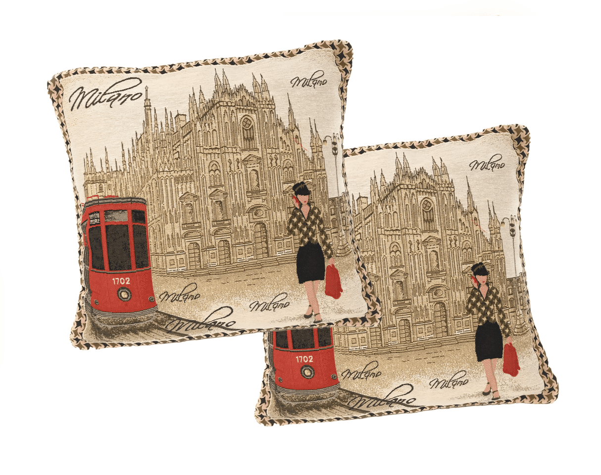 DaDa Bedding Set of 2-Pieces Postcard Milan Tapestry Throw Pillow Covers w/ Pillow Inserts, 18" x 18" from DaDalogy Bedding Collection