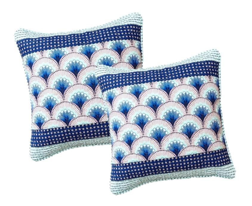 DaDa Bedding Set of 2-Pieces Mediterranean Fans Waves Minty Blue Throw Pillow Covers, 18" x 18" (JHW884 from DaDalogy Bedding Collection)
