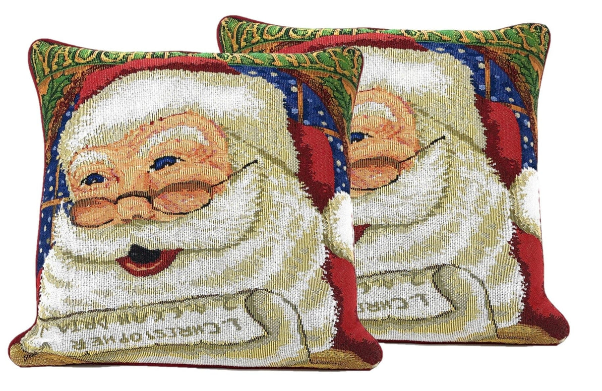 DaDa Bedding Naughty or Nice Santa Claus Christmas Woven Tapestry Throw Pillow Cover - 16" x 16" from DaDalogy Bedding Collection