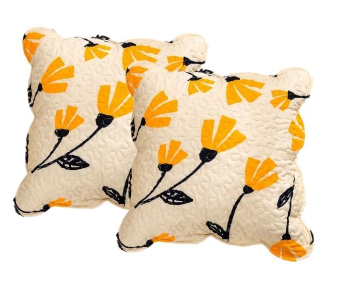 DaDa Bedding Set of 2-Pieces Yellow Fleur Floral Golden Orange Ivory Cream Scalloped Throw Pillow Covers, 18" x 18" (18112) from DaDalogy Bedding Collection