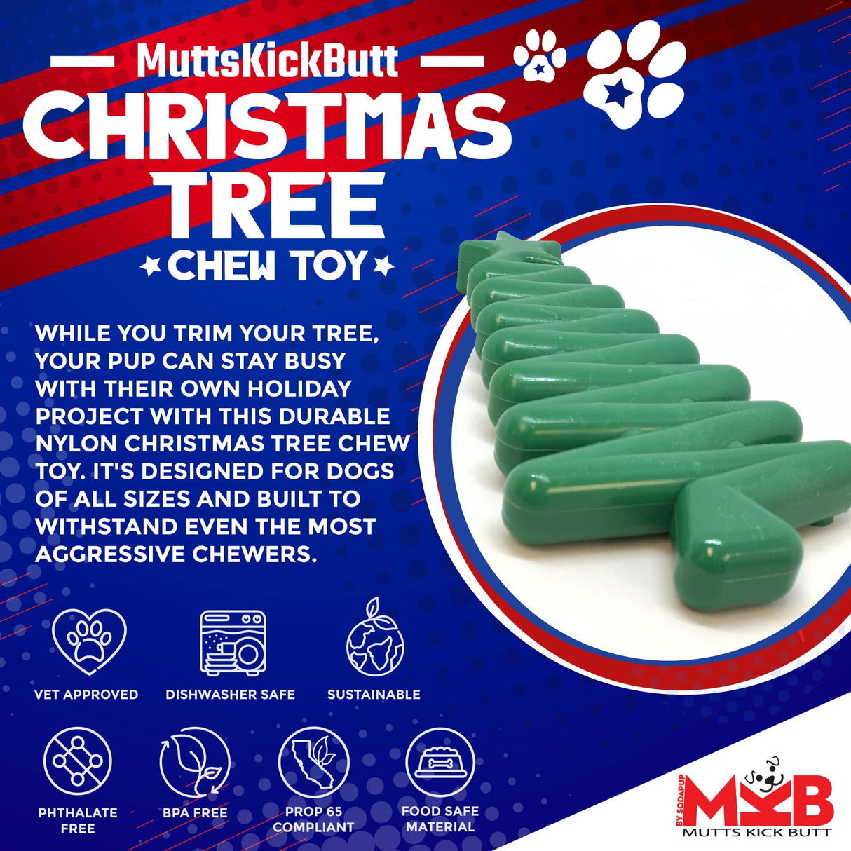 Christmas Tree Ultra Durable Nylon Dog Chew Toy From SodaPup