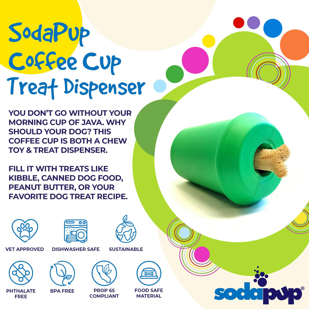 Coffee Cup Durable Rubber Chew Toy and Treat Dispenser From SodaPup