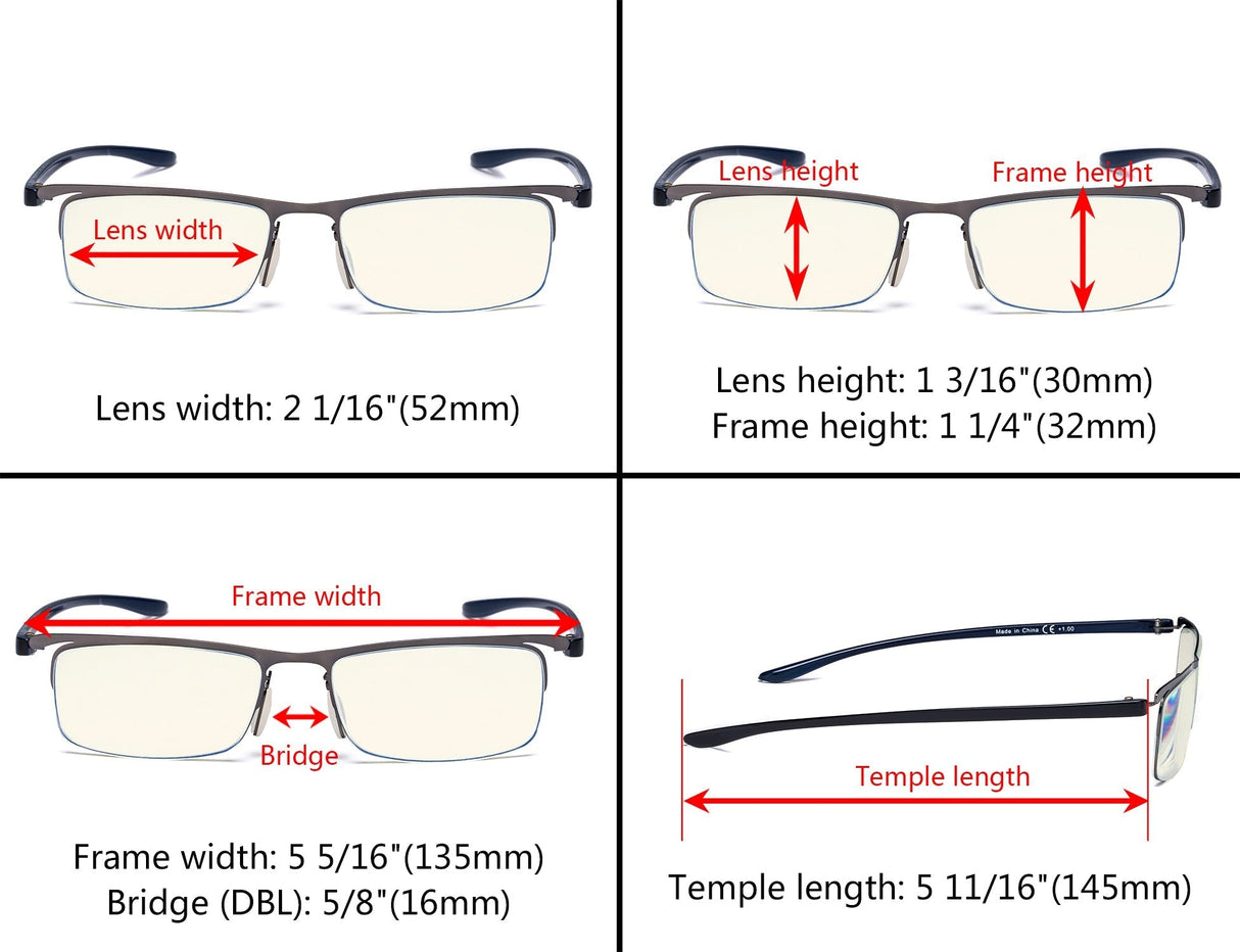 3 Pack Half-rim Blue Light Blocking Reading Glasses UVR12625 from eyekeeper.com