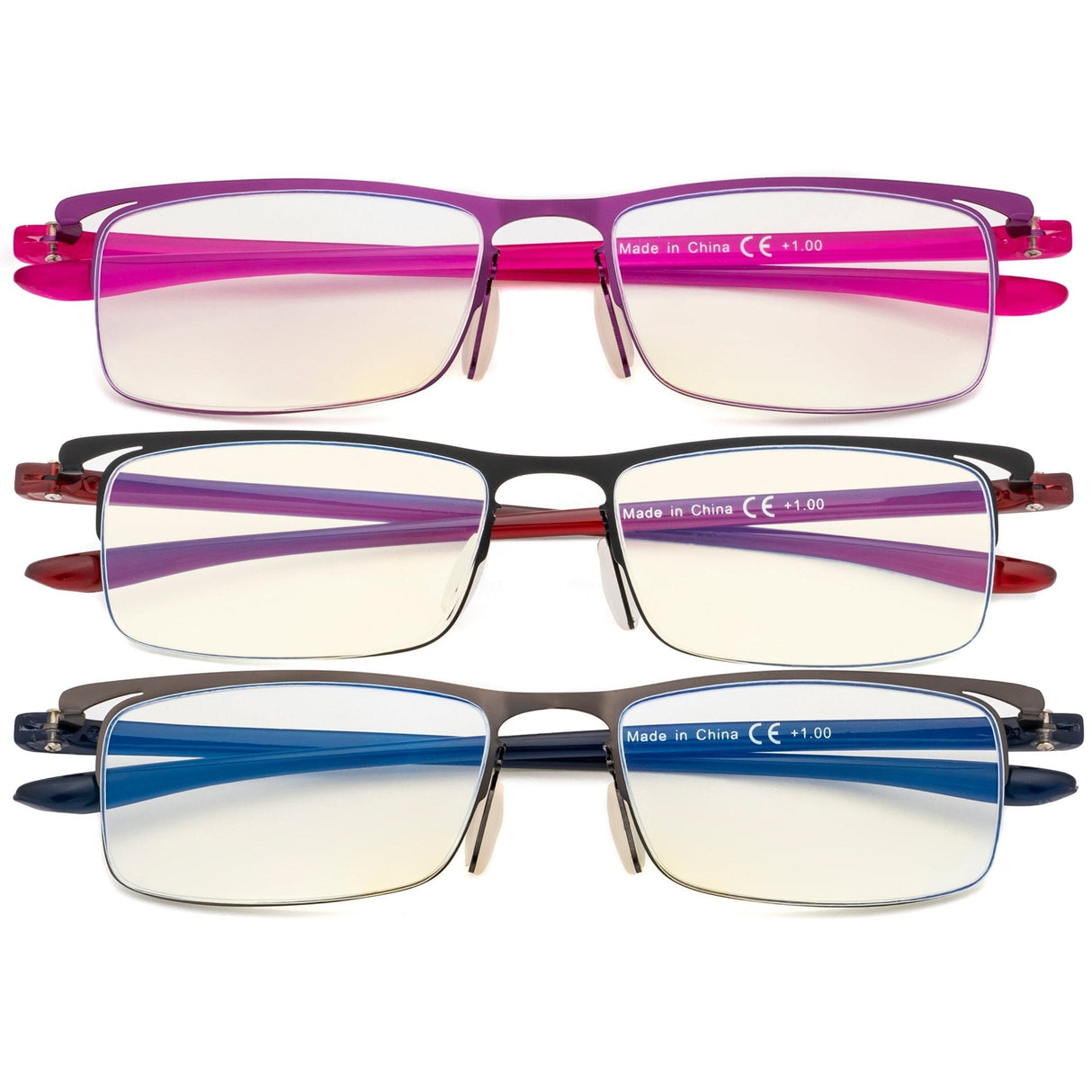 3 Pack Half-rim Blue Light Blocking Reading Glasses UVR12625 from eyekeeper.com