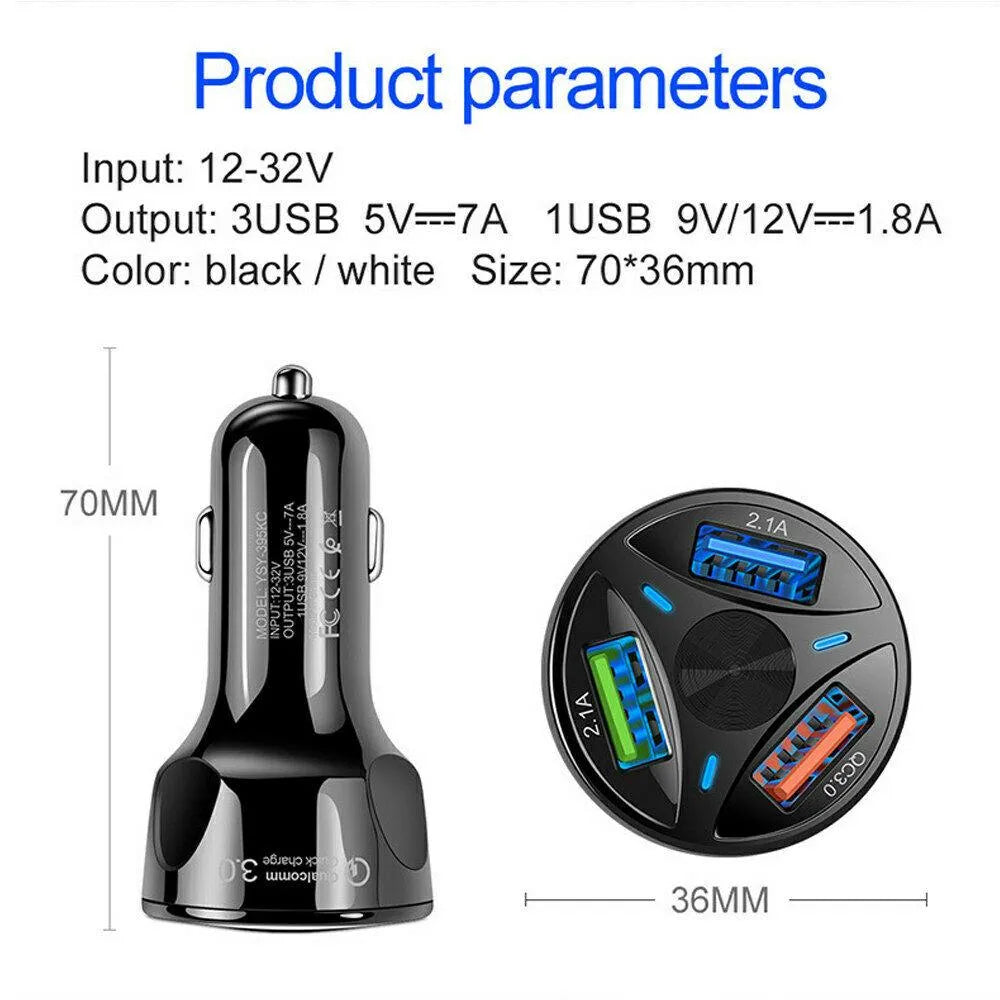 3 Port Fast LED Car Charger + 3 in 1 Cable Combo Black from PremiumBrandGoods