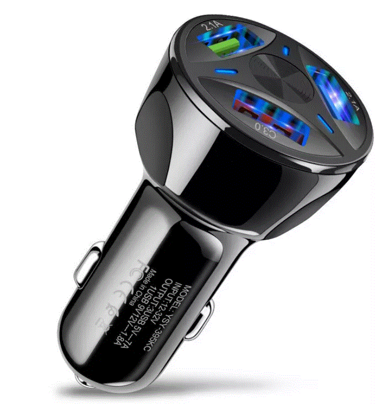 3 Port Fast LED Car Charger + 3 in 1 Cable Combo Black from PremiumBrandGoods