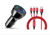 3 Port Fast LED Car Charger + 3 in 1 Cable Combo Red from PremiumBrandGoods