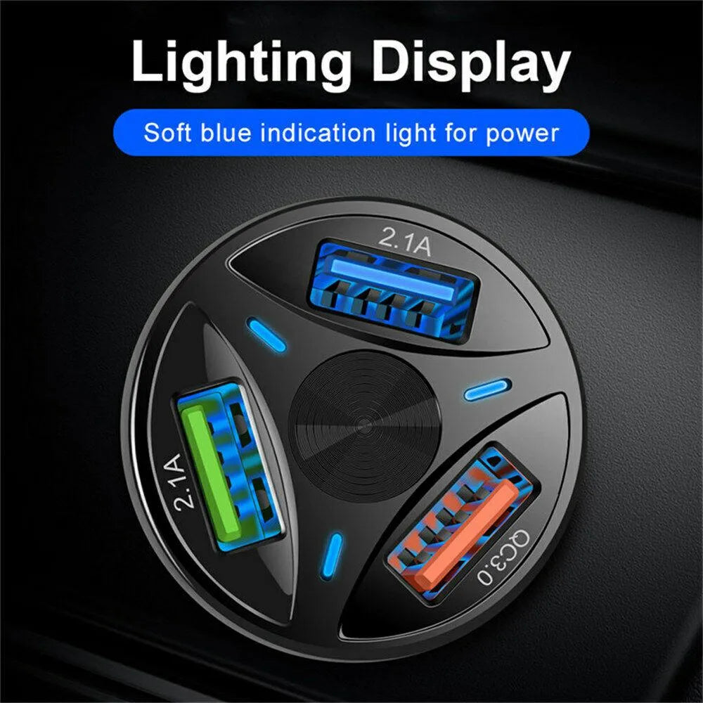 3 Port Fast LED White Car Charger + 3 in 1 Cable Combo Gold from PremiumBrandGoods
