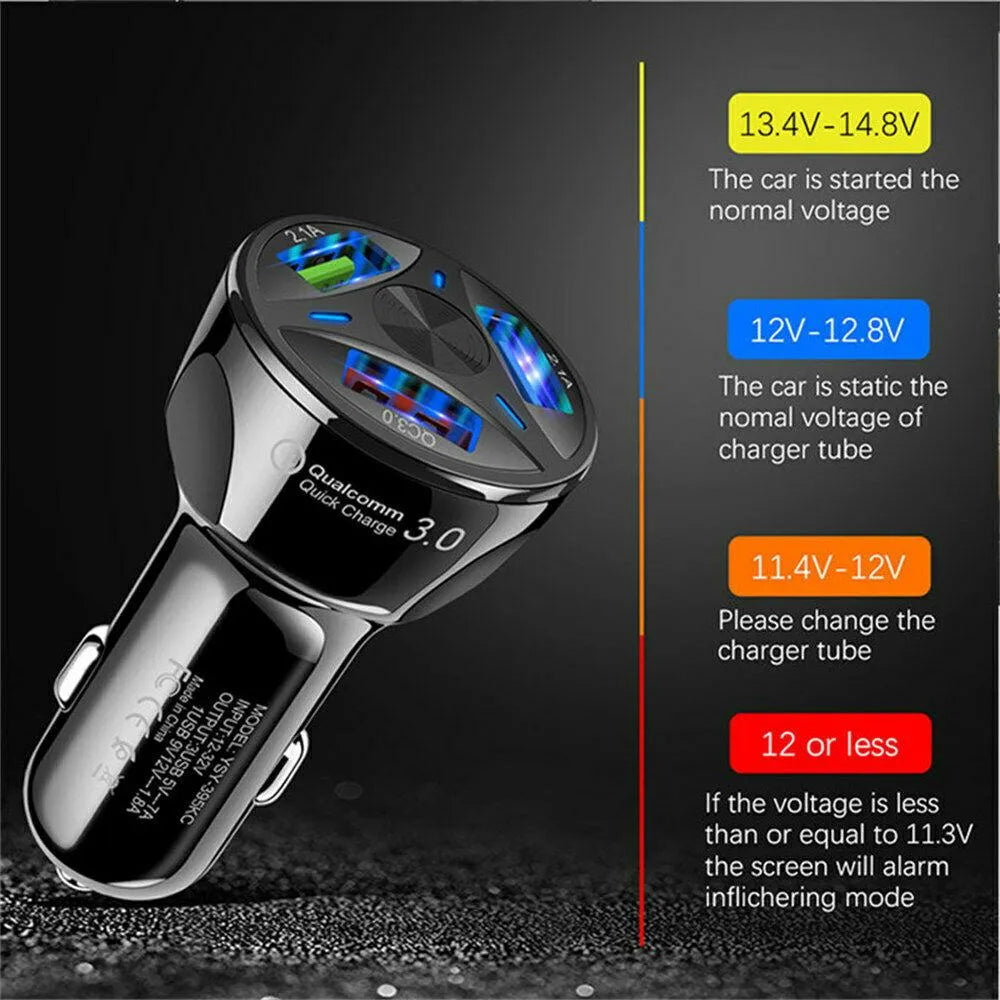 3 Port Fast LED White Car Charger + 3 in 1 Cable Combo Gold from PremiumBrandGoods
