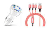 3 Port Fast LED White Car Charger + 3 in 1 Cable Combo Pink from PremiumBrandGoods