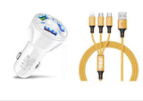 3 Port Fast LED White Car Charger + 3 in 1 Cable Combo from PremiumBrandGoods