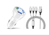 3 Port Fast LED White Car Charger + 3 in 1 Cable Combo Silver from PremiumBrandGoods