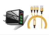 3 port LED Display High Speed Wall Charger Black + 3 in 1 Cable Combo from PremiumBrandGoods