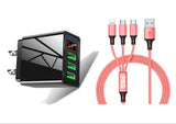 3 port LED Display High Speed Wall Charger Black + 3 in 1 Cable Combo from PremiumBrandGoods