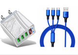 3 port LED Display High Speed Wall Charger White + 3 in 1 Cable Combo from PremiumBrandGoods