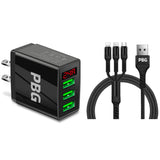3 port LED Display Wall Charger  and 3 in 1 Cable Bundle Black from PremiumBrandGoods