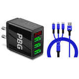 3 port LED Display Wall Charger  and 3 in 1 Cable Bundle Blue from PremiumBrandGoods