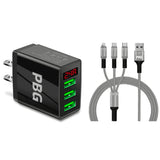 3 port LED Display Wall Charger  and 3 in 1 Cable Bundle Silver from PremiumBrandGoods