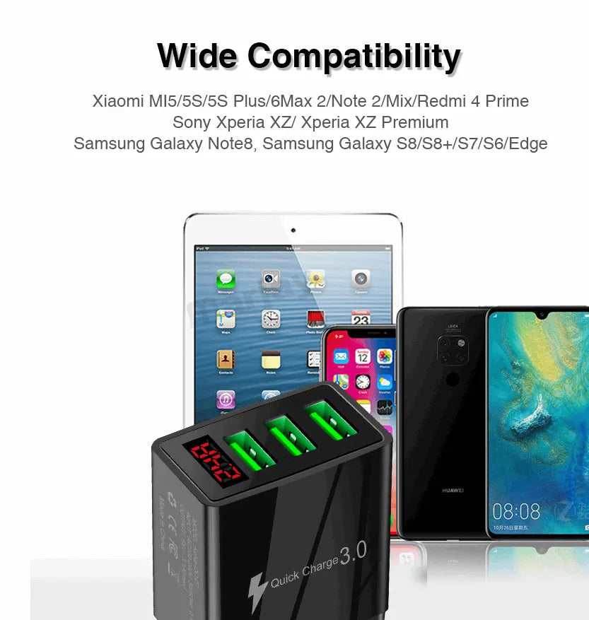 3 port LED Display Wall Charger  and 3 in 1 Cable Bundle Silver from PremiumBrandGoods