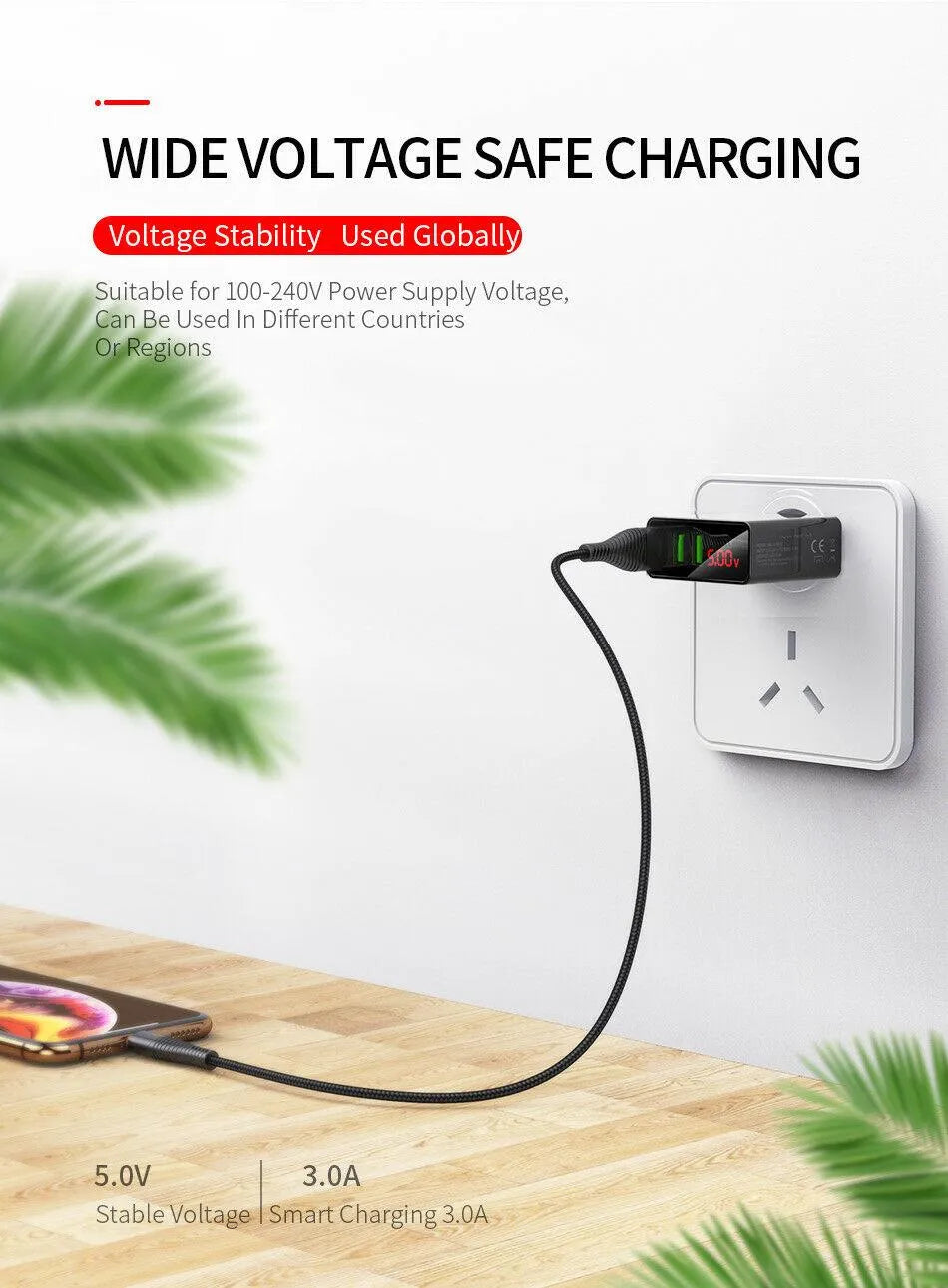 3 Port LED Fast Quick Charge QC 3.0 USB Hub Display Wall Charger Adapter US Plug from PremiumBrandGoods