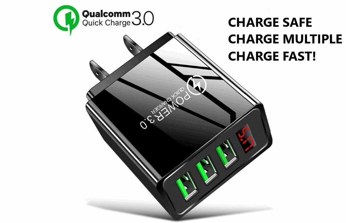 3 Port LED Fast Quick Charge QC 3.0 USB Hub Display Wall Charger Adapter US Plug from PremiumBrandGoods