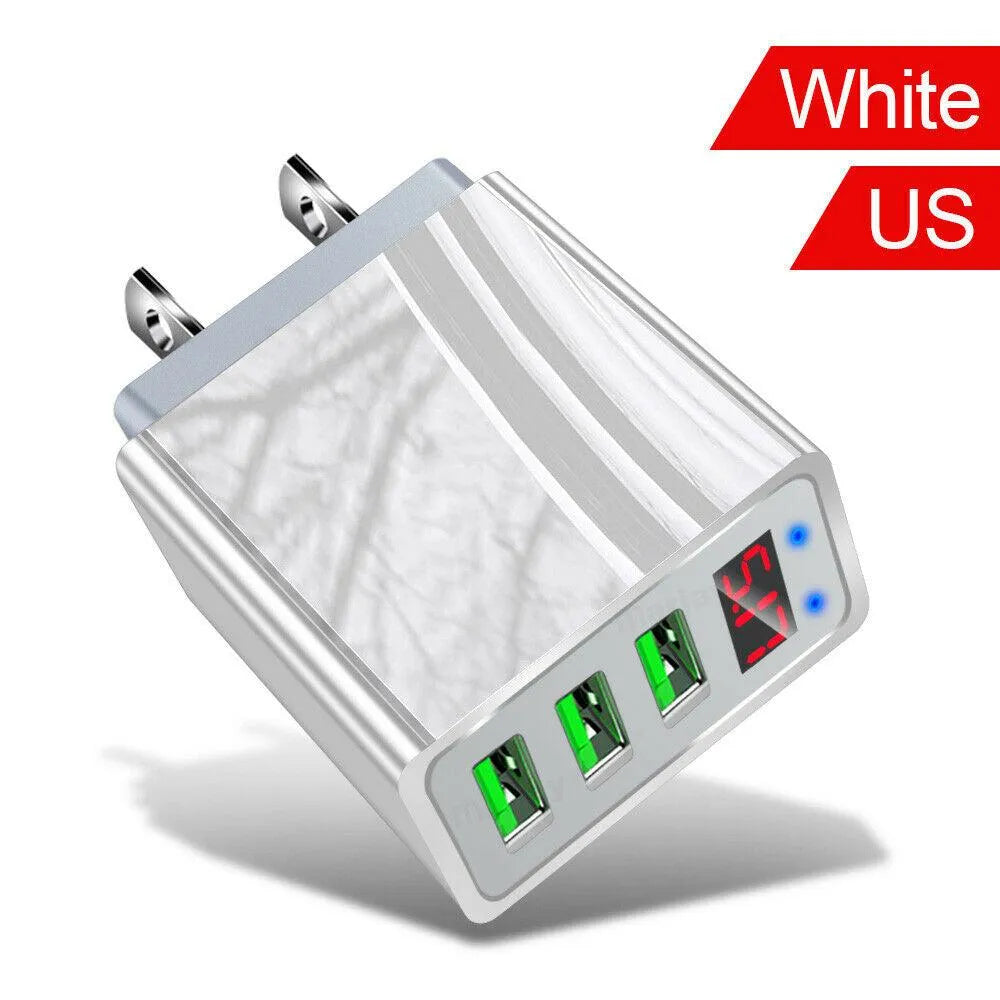 3 Port LED Fast Quick Charge QC 3.0 USB Hub Display Wall Charger Adapter US Plug from PremiumBrandGoods