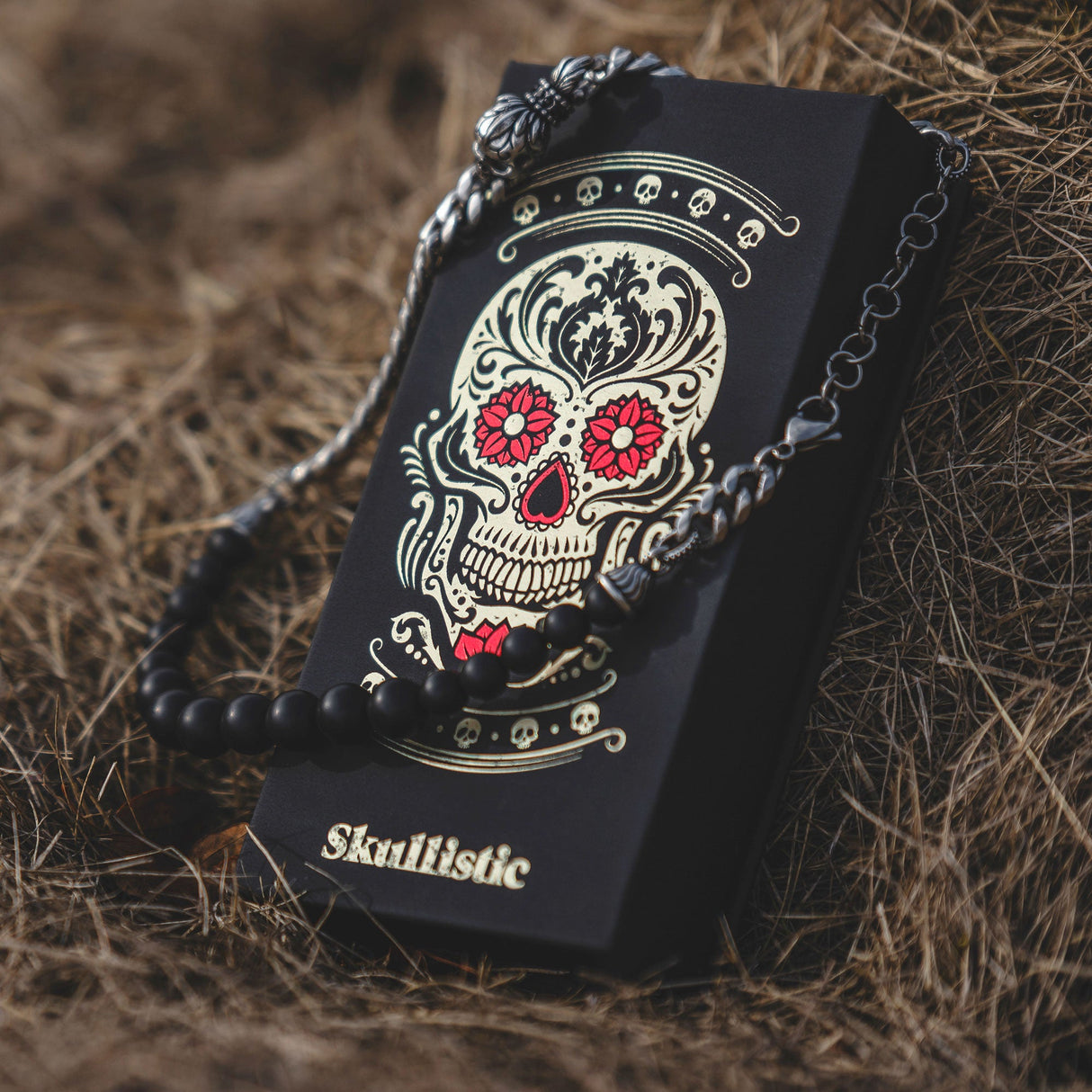 Skullistic Double Layer Obsidian Bracelet from Zapps Clothing