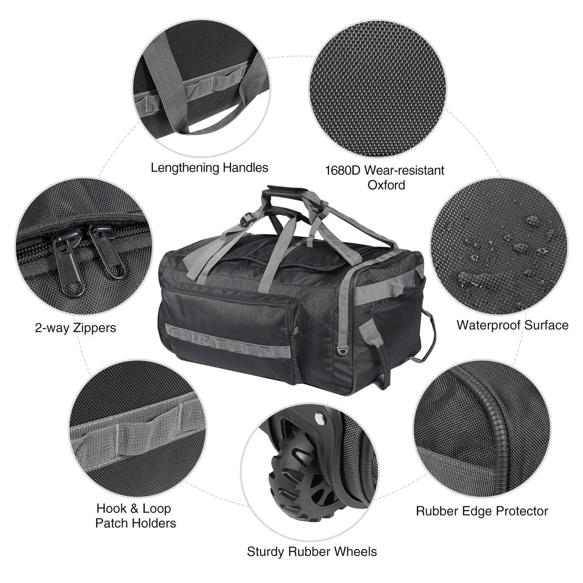 Tactical 140L Duffle Bag with Wheels and Backpack Straps