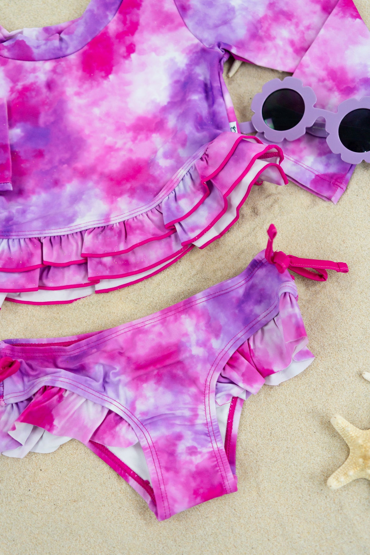 CANDY CLOUDS DREAM 2-PIECE RASH GUARD RUFFLE SWIM SUIT from DREAM BIG LITTLE CO