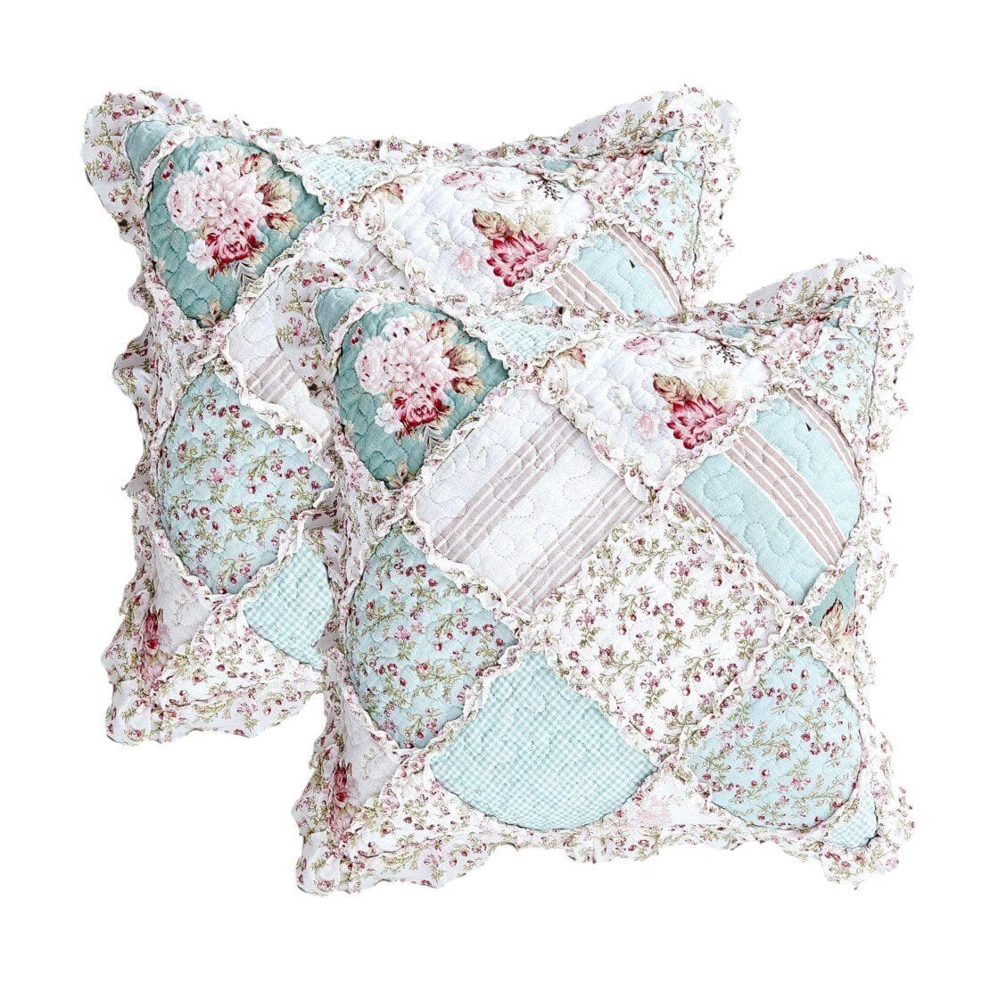 DaDa Bedding Set of 2-Pieces Hint of Mint Floral Patchwork Throw Pillow Covers, 18" x 18" (JHW3036) from DaDalogy Bedding Collection