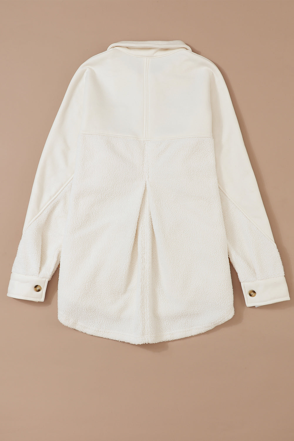 Beige Button-Up Stitching Pocket Raw Hem Shacket from MsDressly
